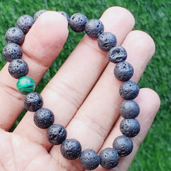 Lava and Malachite Beaded Relationship Bracelet for Men/Women, BS41068 - Picture 1 of 15